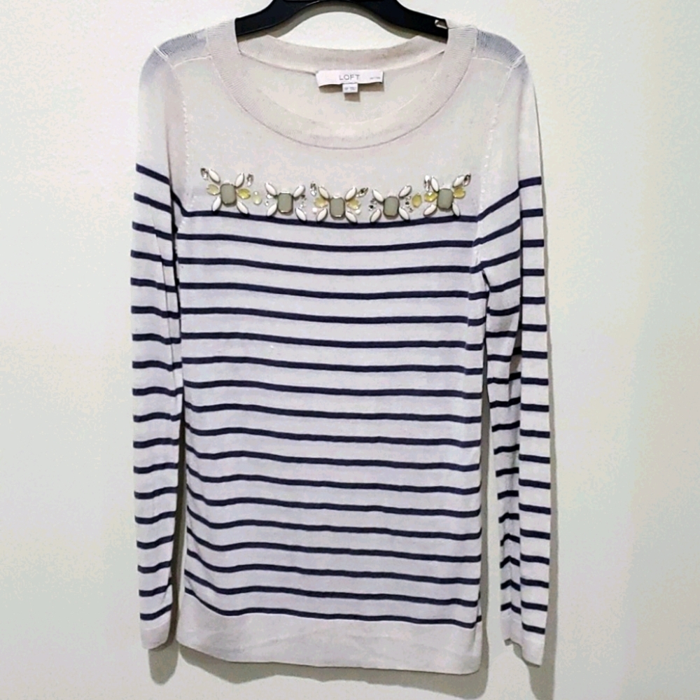 ❤ LOFT JEWELED LINEN BLEND LIGHTWEIGHT SWEATER / TOP, SP - Picture 2 of 6